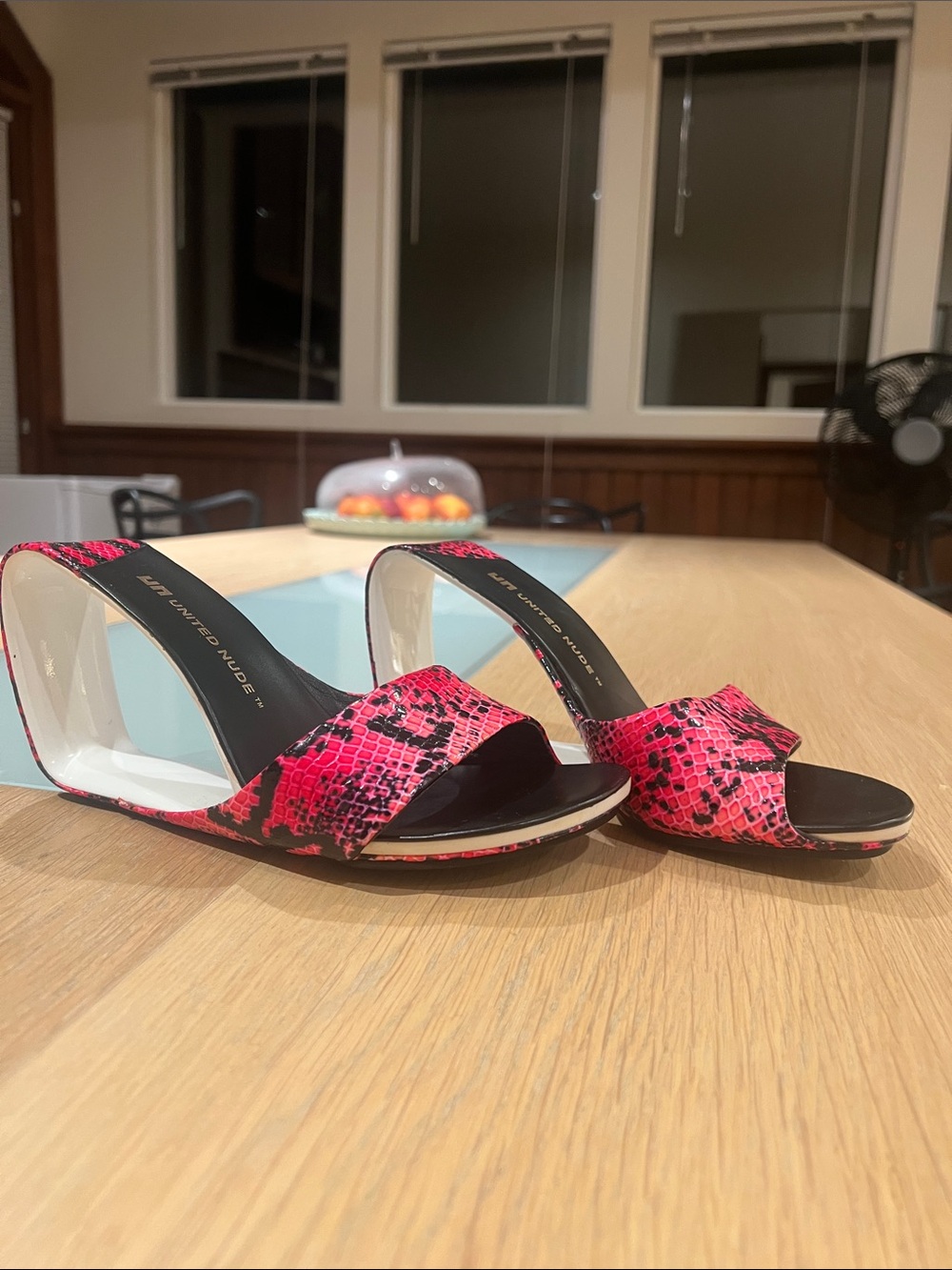 Vintage United Nude Pink Snake-Print Slide Sandals